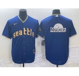 Men's Seattle Mariners Big Logo Blue 2023 City Connect Cool Base Stitched Jersey