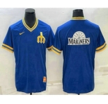 Men's Seattle Mariners Big Logo Blue Nike Cooperstown Collection Legend V Neck Jersey