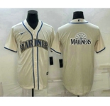 Men's Seattle Mariners Big Logo Cream Stitched MLB Cool Base Nike Jersey