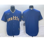 Men's Seattle Mariners Blank Blue 2023 City Connect Cool Base Stitched Jersey