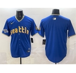 Men's Seattle Mariners Blank Royal With 2025 AL West Division Champions Patch City Connect Limited Stitched Baseball Jersey