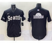 Men's Seattle Mariners Team Big Logo Black 'Deep Sea Gothic Edition' Vapor Premier Limited Stitched Baseball Jersey
