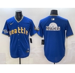 Men's Seattle Mariners Team Big Logo Royal With 2025 AL West Division Champions Patch City Connect Limited Stitched Baseball Jersey