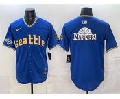 Men's Seattle Mariners Team Big Logo Royal With 2025 AL West Division Champions Patch City Connect Limited Stitched Baseball Jersey