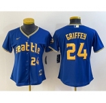 Women's Seattle Mariners #24 Ken Griffey Number Blue 2023 City Connect Cool Base Stitched Jersey1
