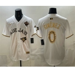 Men's Toronto Blue Jays #0 Andres Gimenez White Gold 2025 American League Champions Limited Jersey