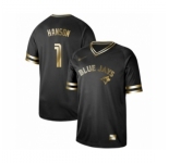 Men's Toronto Blue Jays #1 Alen Hanson Authentic Black Gold Fashion Baseball Jersey