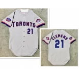 Men's Toronto Blue Jays #21 Roger Clemens Grey Stitched MLB Jersey