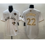 Men's Toronto Blue Jays #22 Ernie Clement White Gold 2025 American League Champions Limited Stitched Jersey