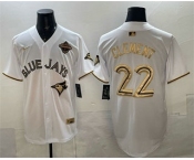 Men's Toronto Blue Jays #22 Ernie Clement White Gold 2025 American League Champions Limited Stitched Jersey