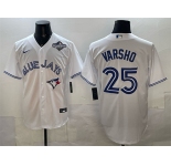 Men's Toronto Blue Jays #25 Daulton Varsho White 2025 World Series Home Cool Base Stitched Baseball Jersey