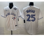 Men's Toronto Blue Jays #25 Daulton Varsho White 2025 World Series Home Cool Base Stitched Baseball Jersey