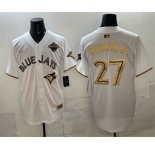 Men's Toronto Blue Jays #27 Vladimir Guerrero Jr White Gold 2025 American League Champions Limited Stitched Jersey