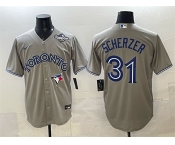 Men's Toronto Blue Jays #31 Max Scherzer Gray 2025 World Series Cool Base Stitched Baseball Jersey