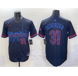 Men's Toronto Blue Jays #31 Max Scherzer Navy 2024 City Connect Limited Stitched Baseball Jersey