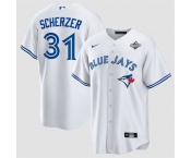 Men's Toronto Blue Jays #31 Max Scherzer White 2025 World Series Home Cool Base Stitched Jersey