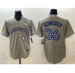 Men's Toronto Blue Jays #36 Davis Schneider Gray 2025 World Series Cool Base Stitched Baseball Jersey