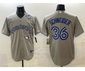 Men's Toronto Blue Jays #36 Davis Schneider Gray 2025 World Series Cool Base Stitched Baseball Jersey