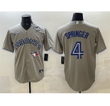 Men's Toronto Blue Jays #4 George Springer Gray 2025 World Series Cool Base Stitched Baseball Jersey