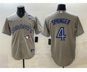 Men's Toronto Blue Jays #4 George Springer Gray 2025 World Series Cool Base Stitched Baseball Jersey