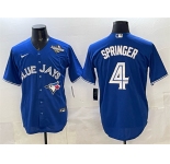 Men's Toronto Blue Jays #4 George Springer Navy 2025 World Series Home Cool Base Stitched Baseball Jersey