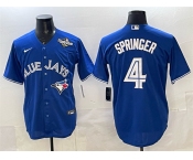 Men's Toronto Blue Jays #4 George Springer Navy 2025 World Series Home Cool Base Stitched Baseball Jersey