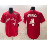Men's Toronto Blue Jays #4 George Springer Red 2025 World Series Cool Base Stitched Baseball Jersey