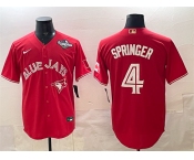 Men's Toronto Blue Jays #4 George Springer Red 2025 World Series Cool Base Stitched Baseball Jersey