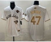 Men's Toronto Blue Jays #47 Addison Barger White Gold 2025 American League Champions Limited Stitched Jersey