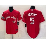 Men's Toronto Blue Jays #5 Daulton Varsho Red 50 Seasons Patch Stitched Baseball Jersey