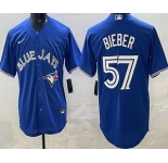 Men's Toronto Blue Jays #57 Shane Bieber Blue Cool Base Jersey
