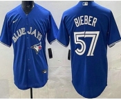 Men's Toronto Blue Jays #57 Shane Bieber Blue Cool Base Jersey