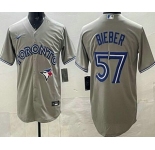 Men's Toronto Blue Jays #57 Shane Bieber Gray Cool Base Jersey