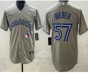 Men's Toronto Blue Jays #57 Shane Bieber Gray Cool Base Jersey