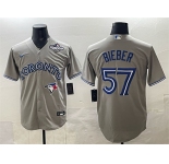 Men's Toronto Blue Jays #57 Shane Bieber Grey 2025 World Series Cool Base Stitched Baseball Jersey
