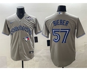Men's Toronto Blue Jays #57 Shane Bieber Grey 2025 World Series Cool Base Stitched Baseball Jersey