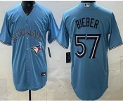 Men's Toronto Blue Jays #57 Shane Bieber Light Blue Cool Base Jersey