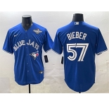 Men's Toronto Blue Jays #57 Shane Bieber Royal 2025 World Series Cool Base Stitched Baseball Jersey