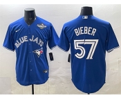 Men's Toronto Blue Jays #57 Shane Bieber Royal 2025 World Series Cool Base Stitched Baseball Jersey