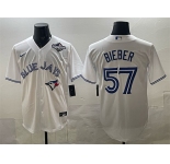 Men's Toronto Blue Jays #57 Shane Bieber White 2025 World Series Home Cool Base Stitched Baseball Jersey