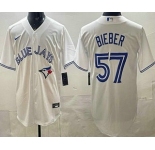 Men's Toronto Blue Jays #57 Shane Bieber White Cool Base Jersey
