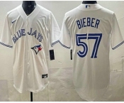Men's Toronto Blue Jays #57 Shane Bieber White Cool Base Jersey