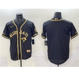 Men's Toronto Blue Jays Blank Black Gold Cool Base Stitched Jersey