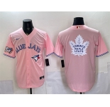 Men's Toronto Blue Jays & Leafs With White Leafs Logo Pink 50 Seasons Patch Stitched Baseball Jersey