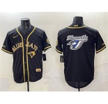 Men's Toronto Blue Jays Team Big Logo Black Gold Cool Base Stitched Jersey