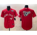 Men's Toronto Blue Jays Team Big Logo Red 2025 World Series Home Cool Base Stitched Baseball Jersey