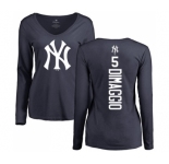 MLB Nike New York Yankees #5 Joe DiMaggio Navy Blue Backer Long Sleeve T-Shirt