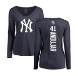 Baseball Women's New York Yankees #41 Miguel Andujar Navy Blue Backer Long Sleeve T-Shirt