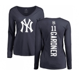 MLB Women's Nike New York Yankees #11 Brett Gardner Navy Blue Backer Long Sleeve T-Shirt