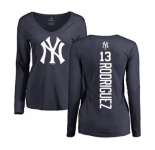 MLB Women's Nike New York Yankees #13 Alex Rodriguez Navy Blue Backer Long Sleeve T-Shirt